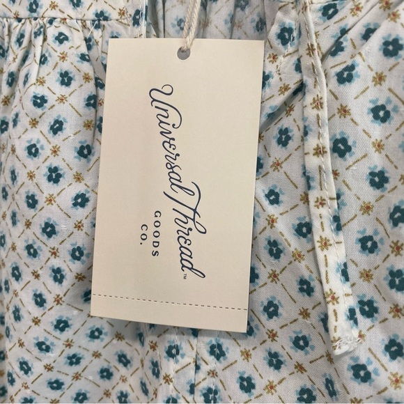 Universal Thread Cream Floral Balloon Sleeve Pullover Top Front Ties Size S - Picture 7 of 10